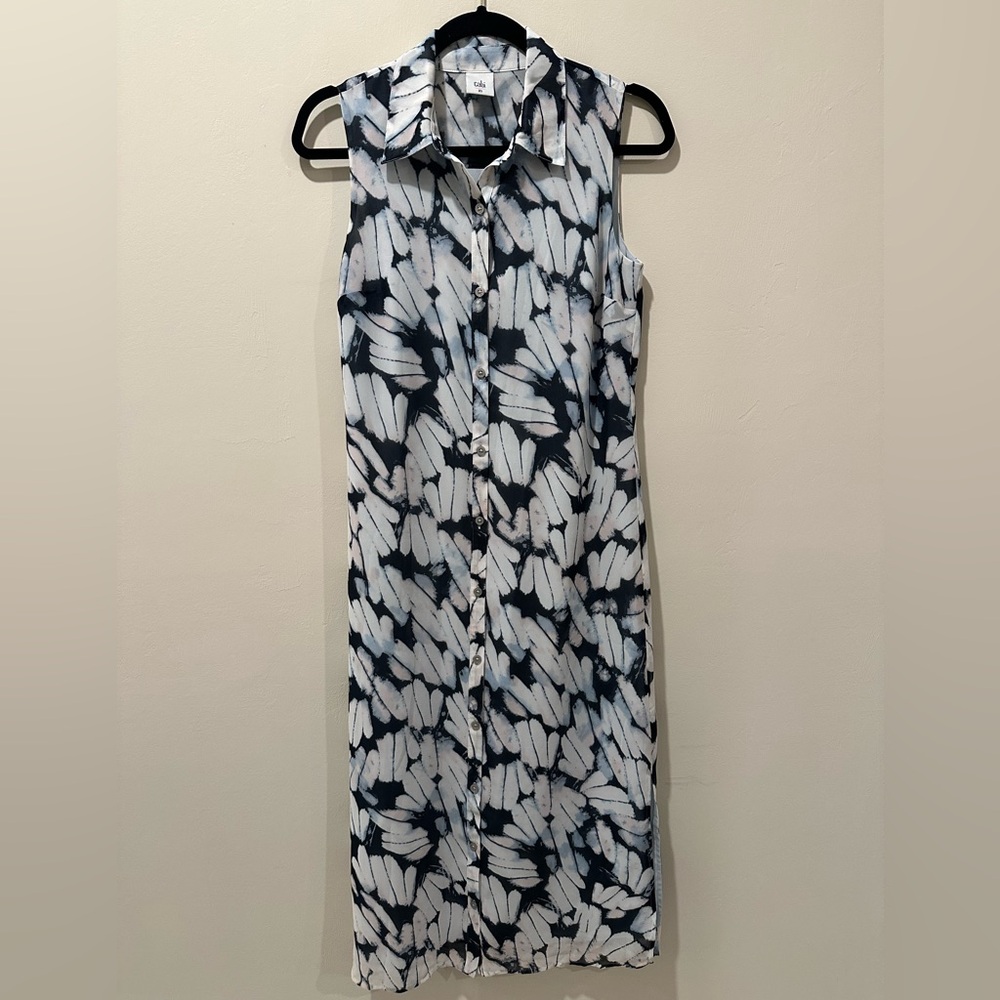 CAbi Black and White Sleeveless Midi Dress